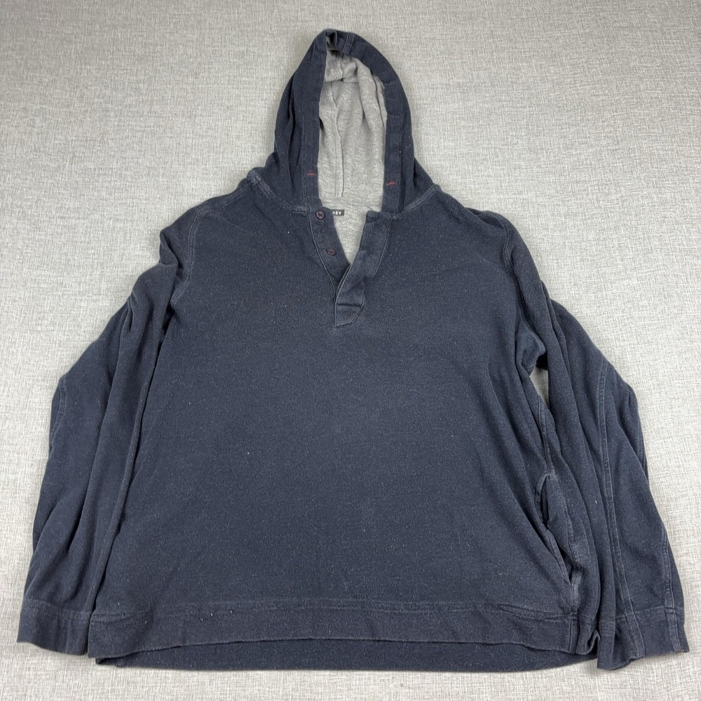 Wolsey Hoodie Mens 2XL Blue Henley Jersey Hooded Button Front Wool Blend